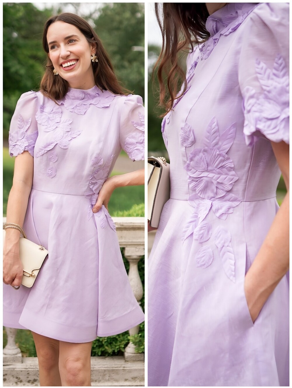 Antonio Melani Floral Applique Light Purple Lavender Dress, 6